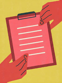 A Person Holding A Red Clipboard With A Blank Piece Of Paper Attached To It — Stock Illustration