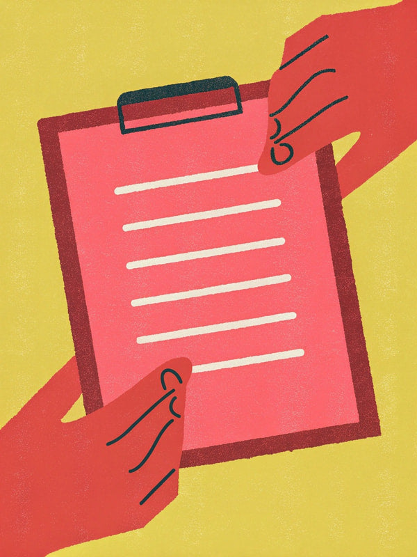 A Person Holding A Red Clipboard With A Blank Piece Of Paper Attached To It — Stock Illustration