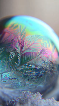 A Close Up Image Of A Crystal Ice Ball With Intricate Patterns And Colors Set Against A Blurred Background — Stock Photo
