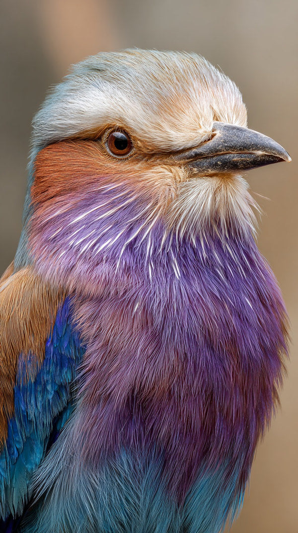A Vibrant Bird With Striking Purple Feathers Is Captured Showcasing Its Vivid Plumage Against A Neutral Background — Stock Photo