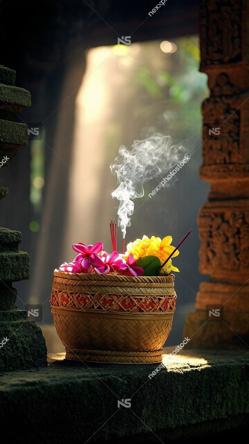 A Basket Filled With Vibrant Orchids Placed On A Stone Surface Within An Open Air Structure Exuding A Pleasant Fragrance — Stock Photo