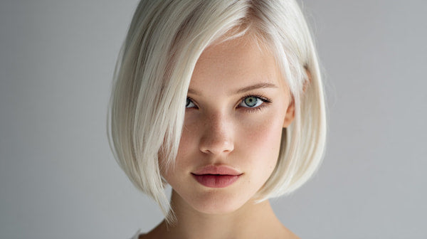 A Woman With Blonde Hair And A Short Bob Is Captured In This Portrait Set Against A White Background — Stock Photo