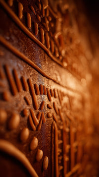 Showcases An Ancient Text Etched Into A Metal Surface Creating A Striking Contrast With The Warm Orange Hue Of The Background — Stock Photo