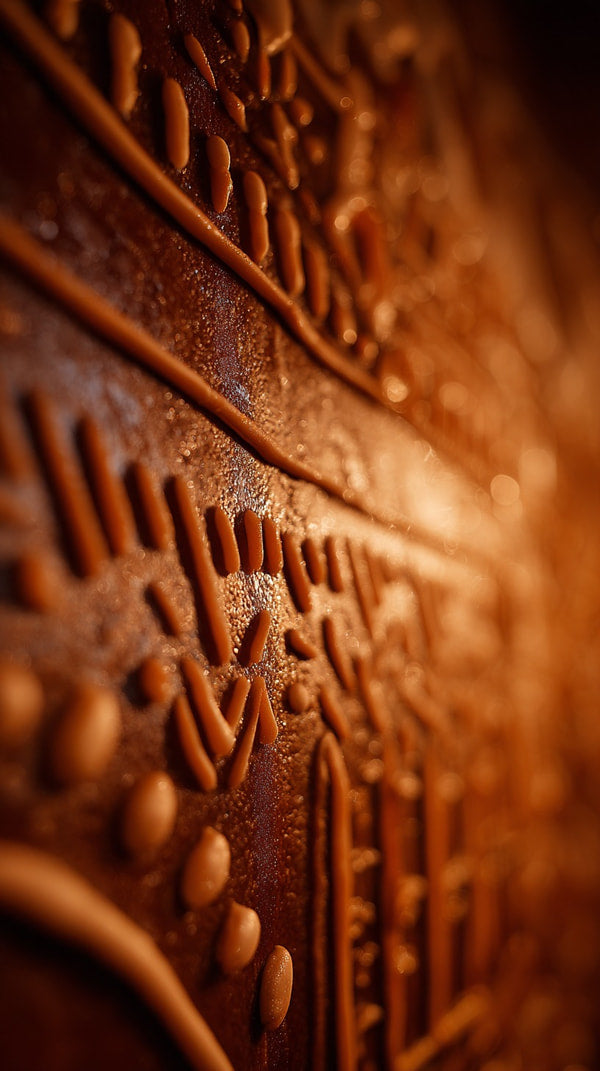 Showcases An Ancient Text Etched Into A Metal Surface Creating A Striking Contrast With The Warm Orange Hue Of The Background — Stock Photo