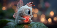 features a small cute creature with large eyes and antennae resembling an insect a fantasy creature perched on a leaf - Stock Video