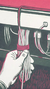 An Illustration Of A Person Holding An Electrical Cord With Red Tape Wrapped Around It Set Against A Dark Background — Stock Illustration