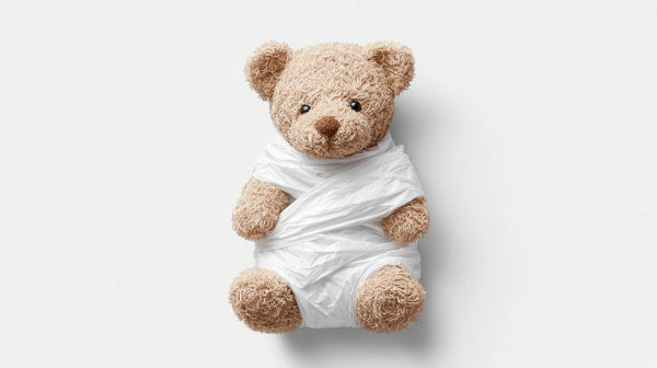 A Teddy Bear Wrapped In Paper — Stock Photo