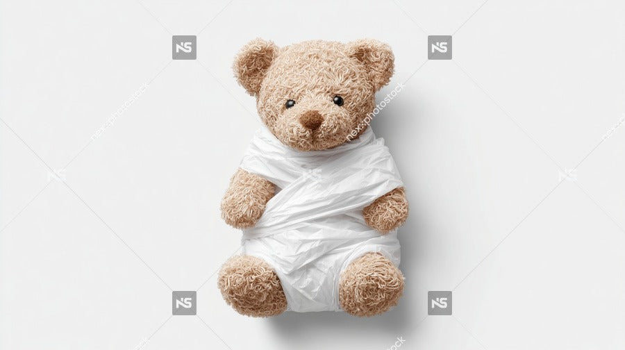 A Teddy Bear Wrapped In Paper — Stock Photo
