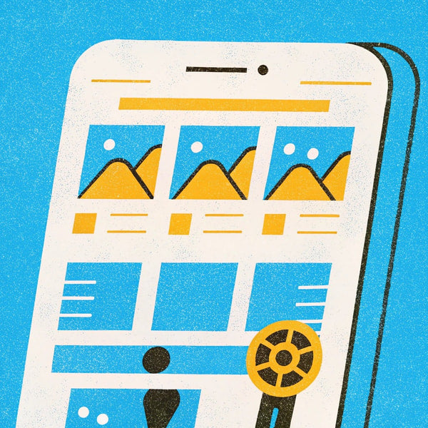 Illustration Of A Smartphone A Webpage With A Mountainous Landscape And A Person S Silhouette In The Foreground — Stock Illustration