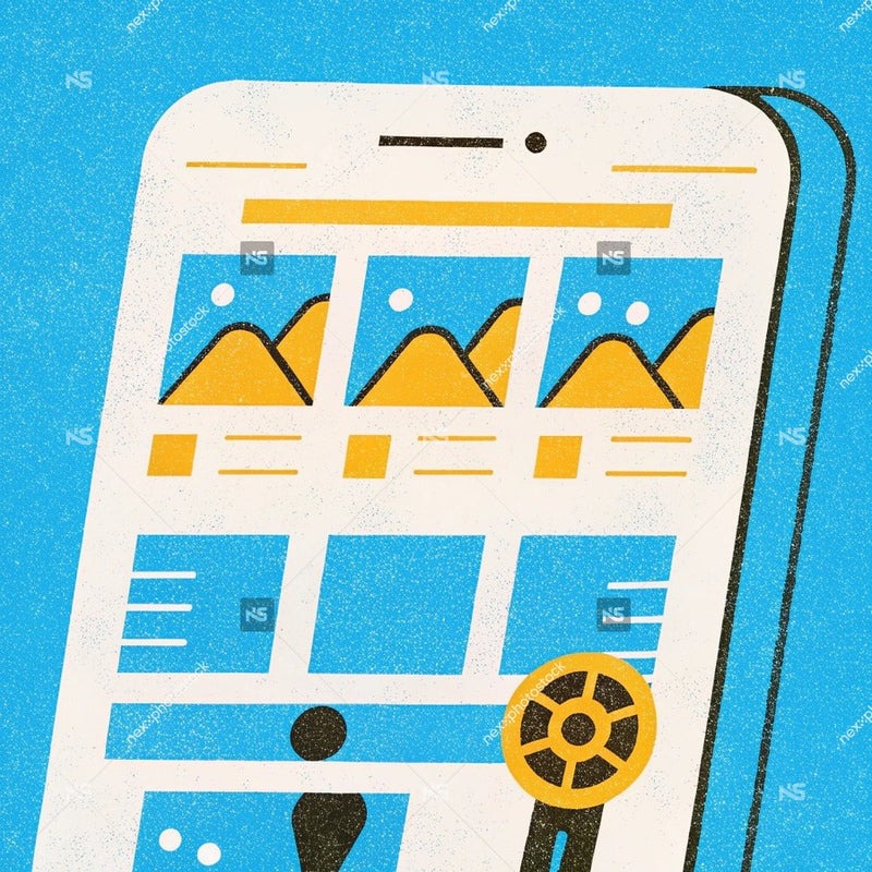 Illustration Of A Smartphone A Webpage With A Mountainous Landscape And A Person S Silhouette In The Foreground — Stock Illustration