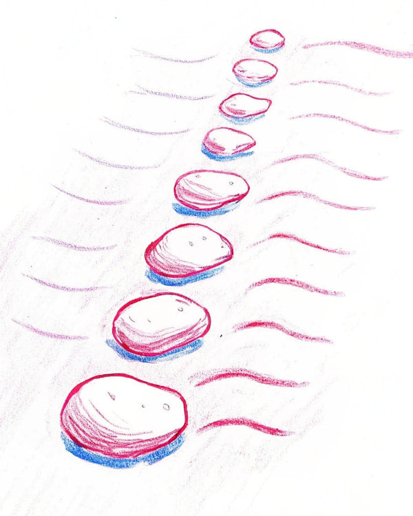 A Cartoon Depiction Of A Rocky Path With Five Rocks Each One Slightly Larger Than The Last Leading Towards The Horizon — Stock Illustration