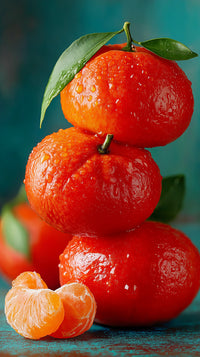 Displays A Still Life Arrangement Three Oranges Stacked On Top Of Each Other With One Orange Placed To The Side — Stock Photo