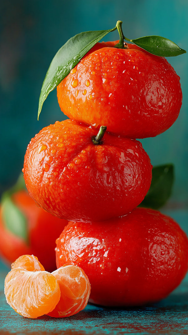 Displays A Still Life Arrangement Three Oranges Stacked On Top Of Each Other With One Orange Placed To The Side — Stock Photo