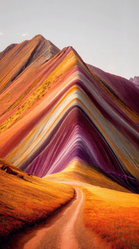 rainbow mountain landscape with a winding dirt road leading up to it showcasing the vibrant colors of the mountain range in peru - Stock Video
