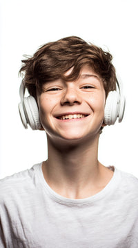 Young Man Wearing Headphones Smiling — Stock Photo