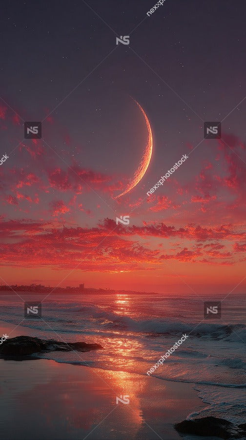 Moonlit Beach Sunset — Stock Photo