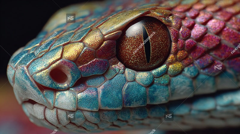 A Close Up Image Of A Snake With Multi Colored Scales Showcasing Its Vibrant And Iridescent Pattern — Stock Photo