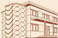 Displays An Architectural Rendering Of A Building Showcasing Its Design And Structure In Detail — Stock Vector
