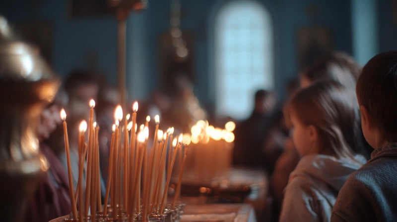 church interior with lit candles - Stock Video