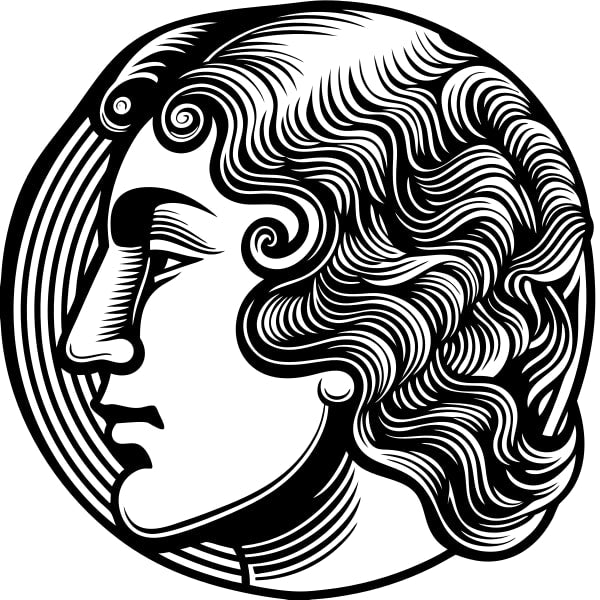 Black And White Portrait Of A Person S Head With Curly Hair And A Beard — Stock Vector