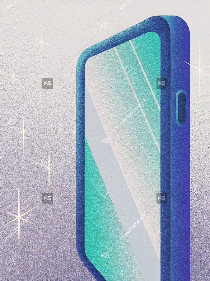 Illustration Of A Vintage Smartphone With A Reflection Set Against A Blue Background With Sparkles — Stock Illustration