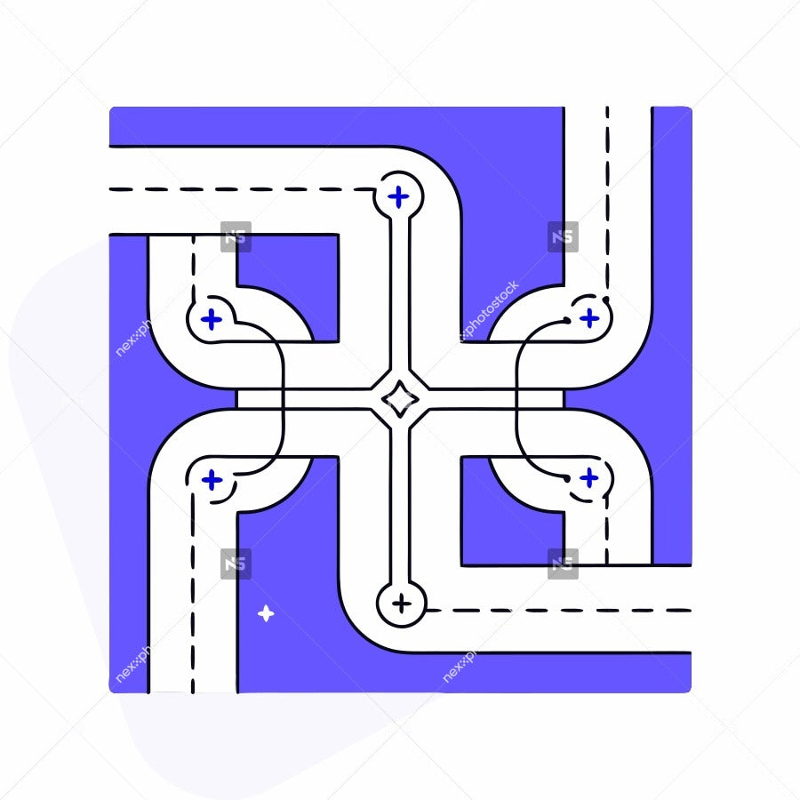 Displays A Stylized Diagram Of An Interconnected Electrical Circuit With Lines Connecting Various Points And Symbols Representing Components Such As Resistors S — Stock Vector
