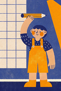 A Stylized Illustration An Animated Character Which To Be A Child Holding A Pencil In Their Hand — Stock Illustration