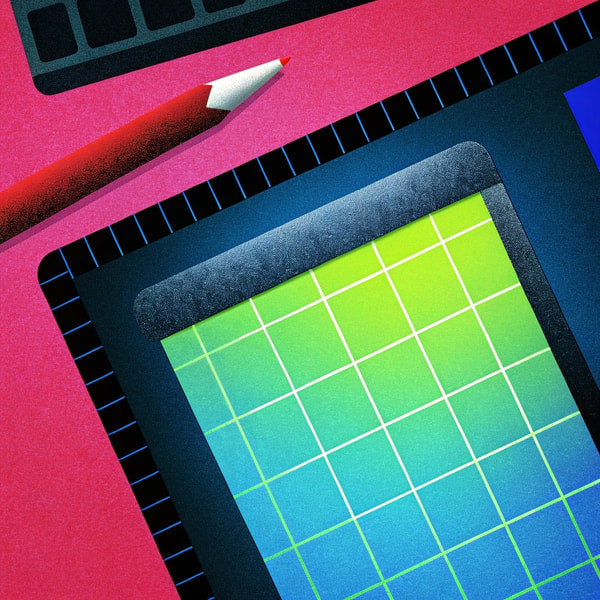 Digital Art Illustration Of A Computer Desk With A Tablet And Pencil On It — Stock Illustration