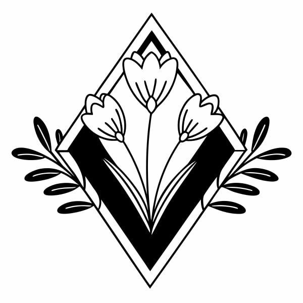 Black And White Floral Design A Diamond Shaped Pattern With Stylized Flowers And Leaves Set Against A Contrasting Background — Stock Vector