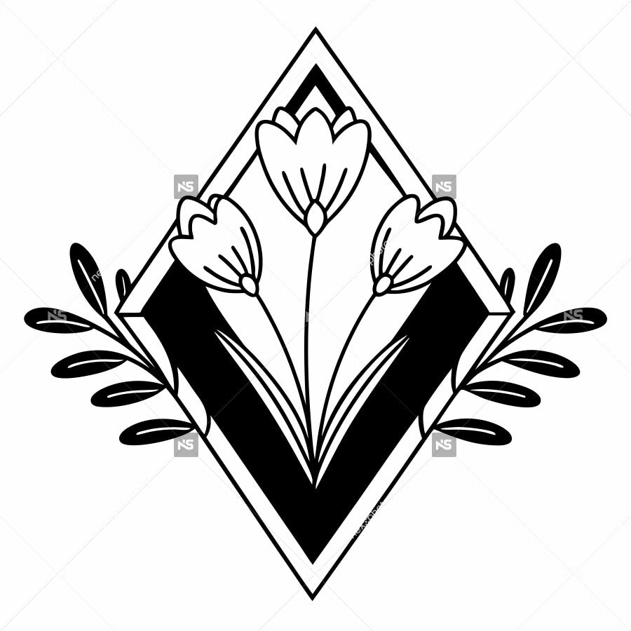 Black And White Floral Design A Diamond Shaped Pattern With Stylized Flowers And Leaves Set Against A Contrasting Background — Stock Vector