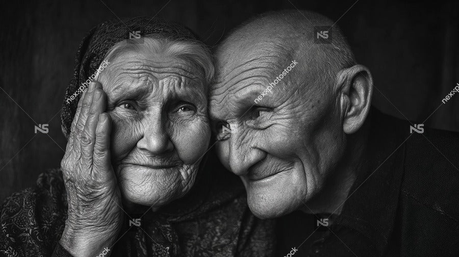 An Elderly Couple Shares A Tender Moment Their Faces Close Together In An Intimate Portrait — Stock Photo