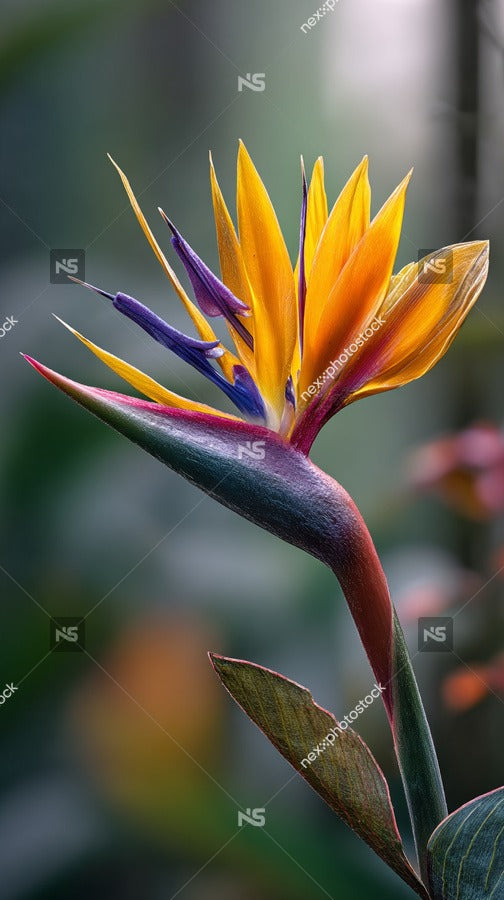 Colorful Flower With Multiple Petals And A Long Stem Standing Upright Against A Blurred Background Of Green Foliage — Stock Photo