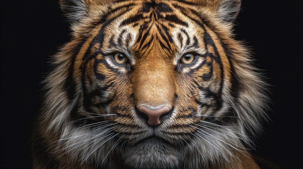 Tiger Portrait With A Close Up View Of The Majestic Animal S Face And Head Against A Black Background — Stock Photo