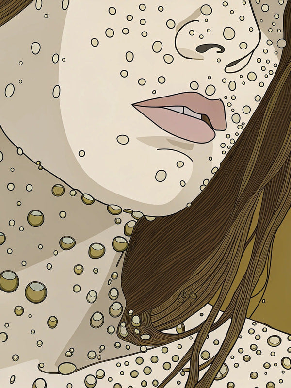 Depicts A Close Up Of A Person S Face With Numerous Droplets Scattered Across It Creating An And Textured Effect — Stock Illustration