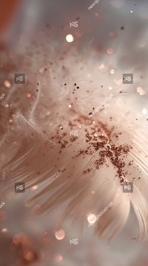 Sparkling Confetti Background With Close Up Of A Single Feather Showcasing Glittering Specks And Bokeh Effect — Stock Photo