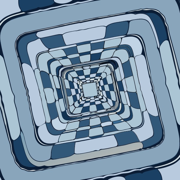 Top Down Perspective Of A Spiral Staircase With Alternating Blue And White Steps Creating An Optical Illusion Of Depth (2) — Stock Vector