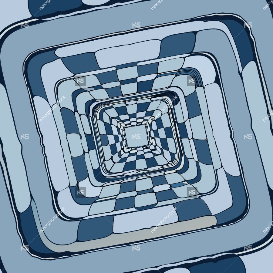Top Down Perspective Of A Spiral Staircase With Alternating Blue And White Steps Creating An Optical Illusion Of Depth (2) — Stock Vector