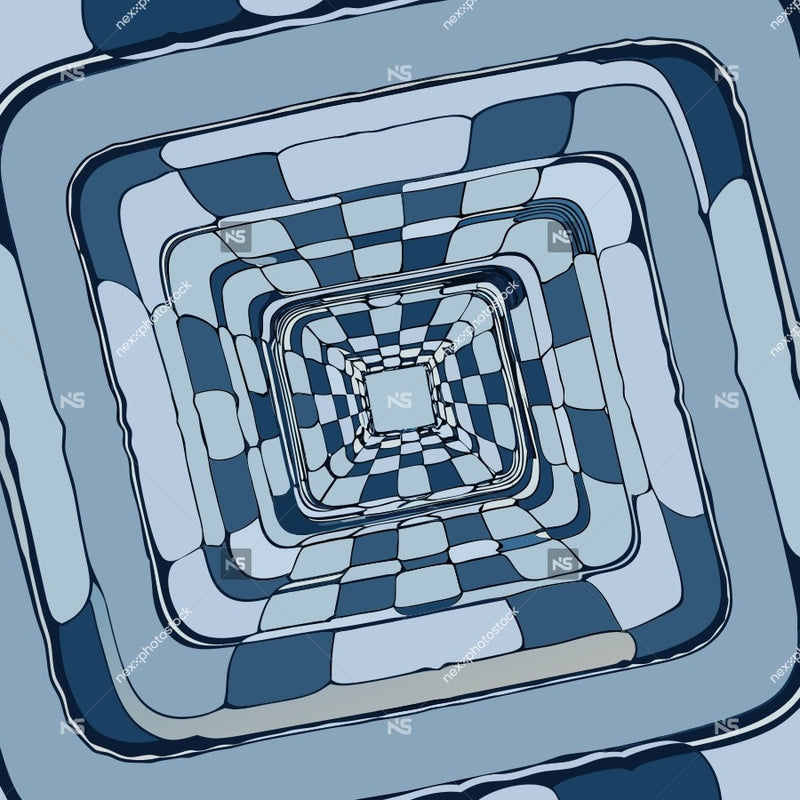 Top Down Perspective Of A Spiral Staircase With Alternating Blue And White Steps Creating An Optical Illusion Of Depth (2) — Stock Vector