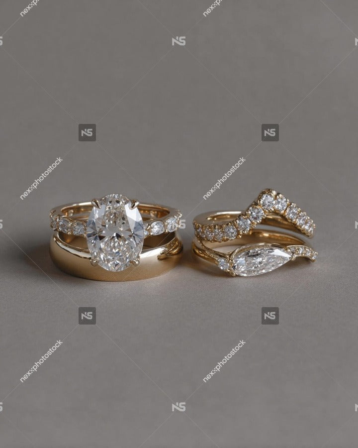 A Gold Ring Set With Diamond Accents Showcasing A Pair Of Rings On A Light Background — Stock Photo