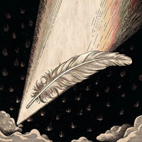 Feather Quill Flying Through A Starry Sky With Clouds And Stars In The Background — Stock Illustration