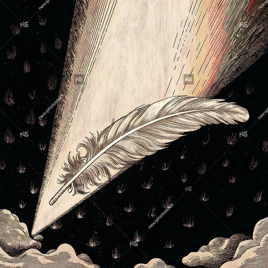 Feather Quill Flying Through A Starry Sky With Clouds And Stars In The Background — Stock Illustration