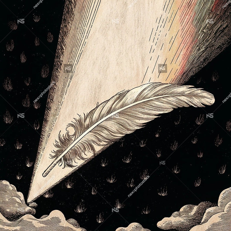 Feather Quill Flying Through A Starry Sky With Clouds And Stars In The Background — Stock Illustration