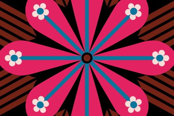 A Vibrant Floral Pattern With Pink And Blue Flowers Set Against A Dark Background — Stock Vector