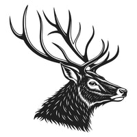 Black And White Illustration Of A Deer Head With Antlers Intricate Details And Shading To Give Depth And Texture — Stock Vector
