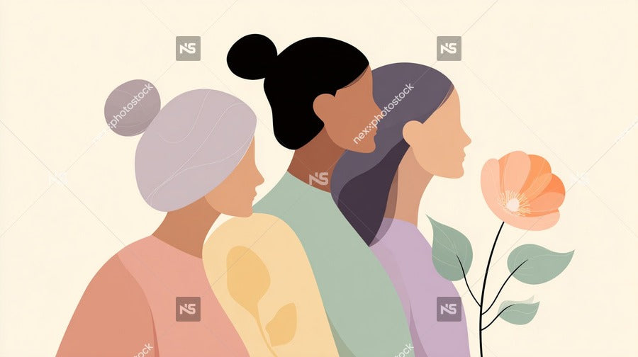 Colorful Illustration Of Three People Standing Side By Side Each With A Different Hairstyle And Color Against A White Background — Stock Illustration