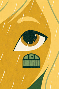Woman S Face In Close Up With Raindrops On Her Nose And Cheek Looking To The Side — Stock Illustration