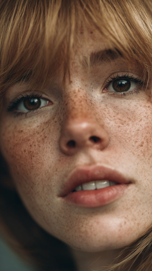 A Portrait Of A Young Woman With Freckles Captured In A Close Up Shot From The Chest Up — Stock Photo