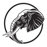 Black And White Illustration Of An Elephant S Head And Tusks In A Circular Frame — Stock Vector