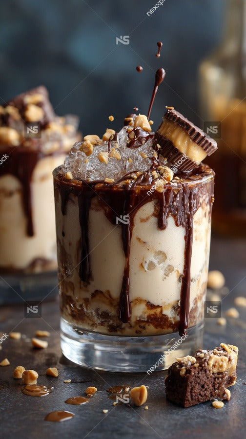 A Delicious Chocolate Caramel Dessert Topped With Whipped Cream And Nuts Served In A Glass On A Table — Stock Photo