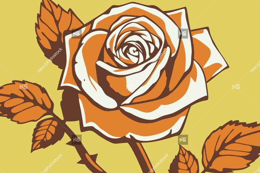 Orange Rose With Leaves — Stock Vector
